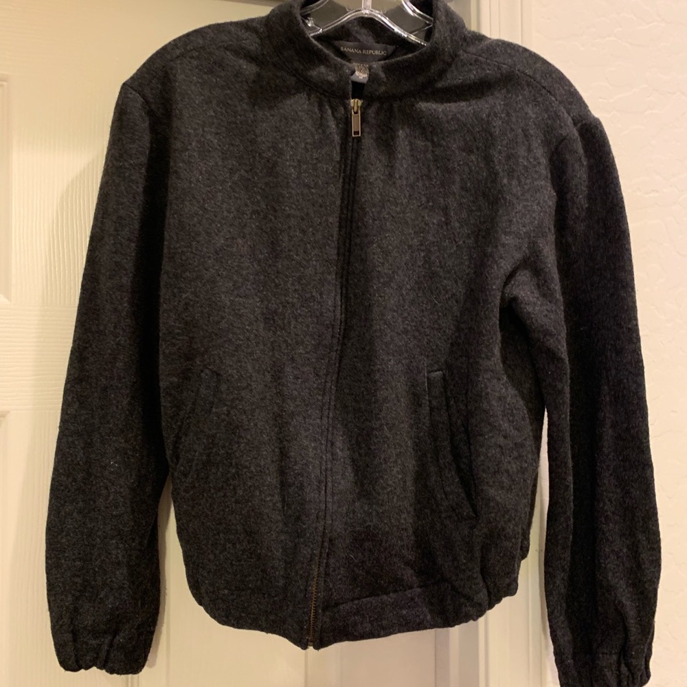 Banana Republic size dark gray wool blend zip up front long sleeve jacket coat